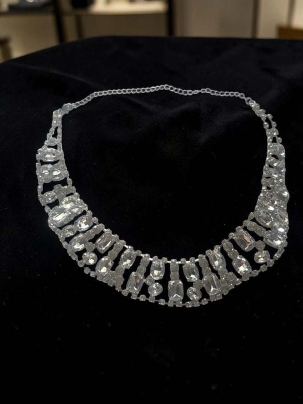 Silver Clear  Crystal Statement Collar Necklace​